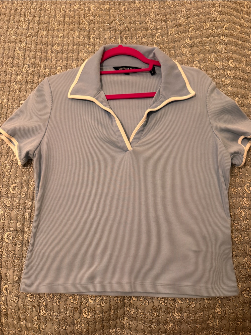 Veronica Beard Light Blue Ribbed Shirt with White Trim
